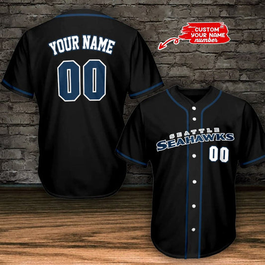 Seattle Seahawks Personalized Baseball Jersey 002