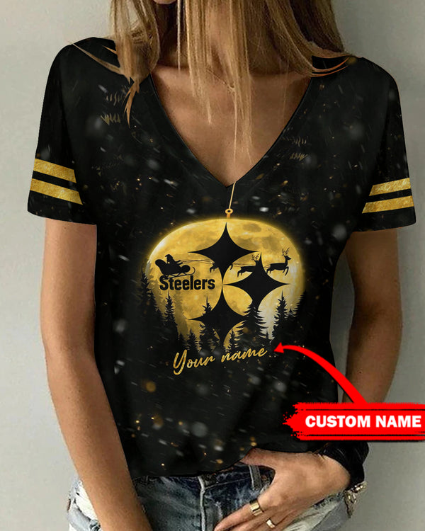 Pittsburgh Steelers 1 (99) Personalized V-neck Women T-shirt