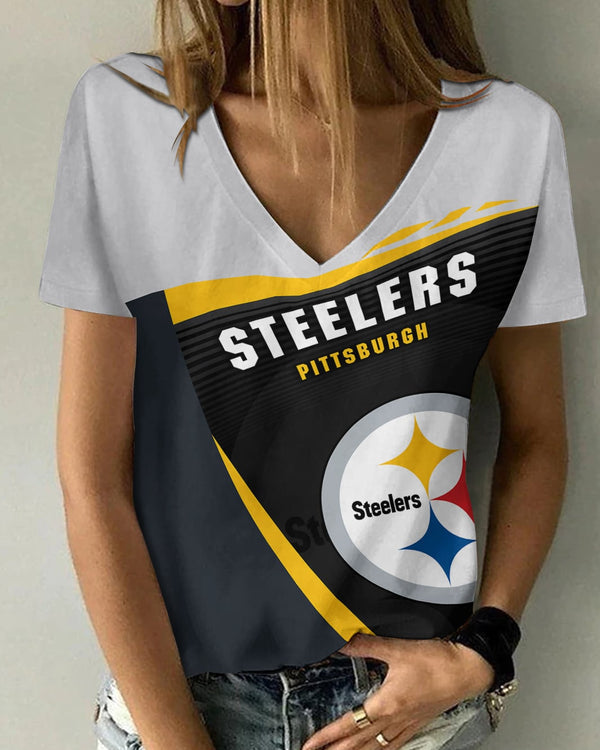 Pittsburgh Steelers 1 (40) Personalized V-neck Women T-shirt