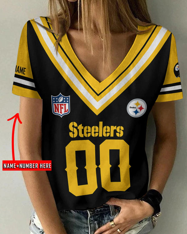 Pittsburgh Steelers 1 (47) Personalized V-neck Women T-shirt