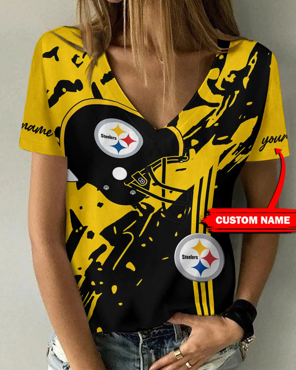 Pittsburgh Steelers 1 (70) Personalized V-neck Women T-shirt