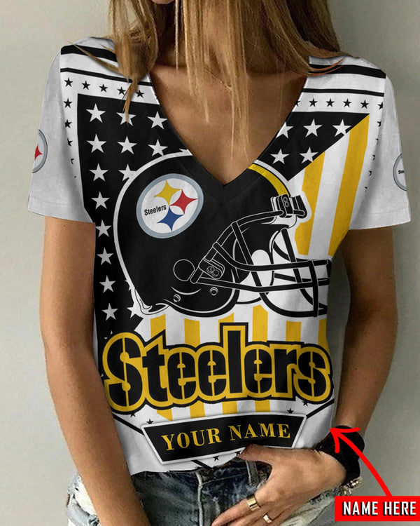Pittsburgh Steelers 1 (81) Personalized V-neck Women T-shirt