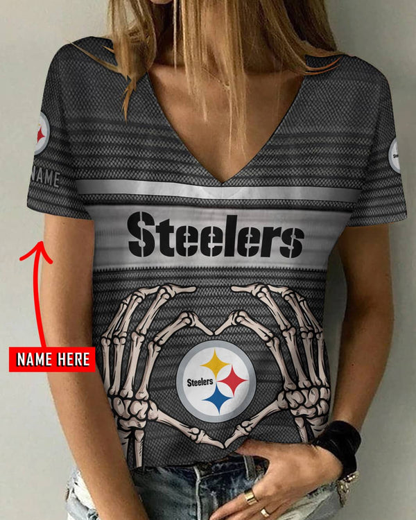 Pittsburgh Steelers 1 (93) Personalized V-neck Women T-shirt