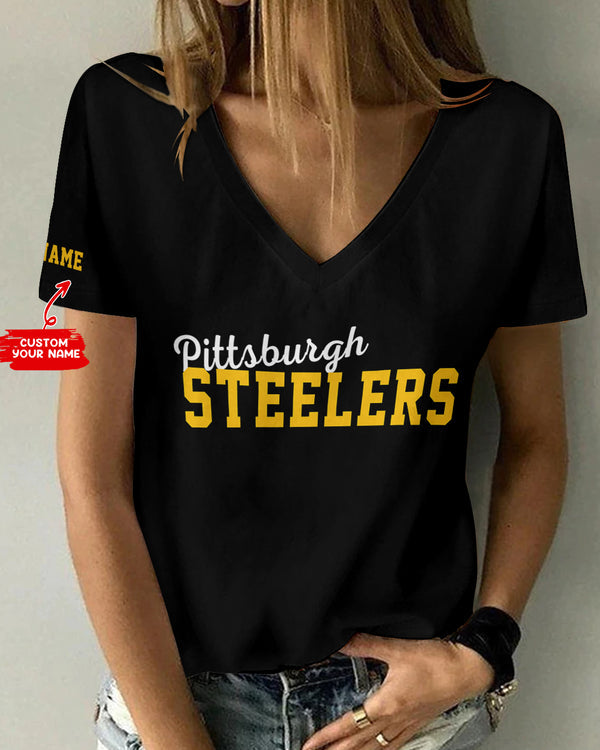 Pittsburgh Steelers 1 (95) Personalized V-neck Women T-shirt