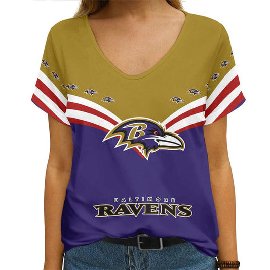 Baltimore Ravens Personalized V-neck Women T-shirt B001
