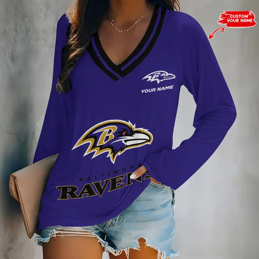 Baltimore Ravens 1 (28) Personalized V-neck Women long sleeves T-shirt
