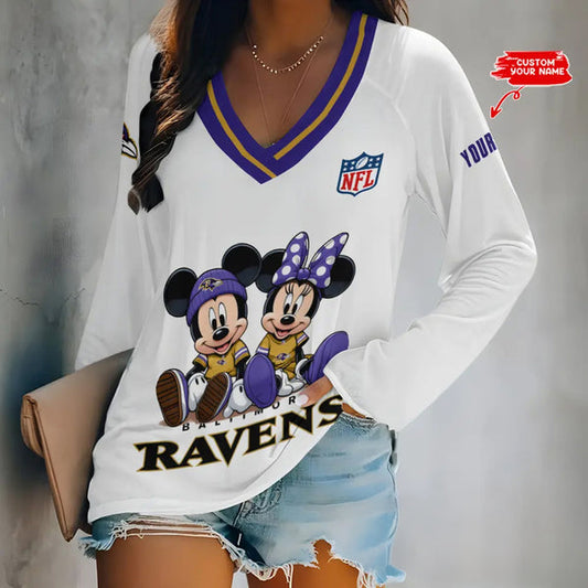 Baltimore Ravens 1 (29) Personalized V-neck Women long sleeves T-shirt
