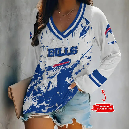 Buffalo Bills 1 (90) Personalized V-neck Women long sleevesT-shirt