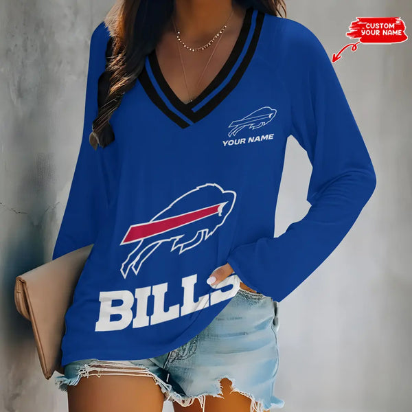 Buffalo Bills 1 (92) Personalized V-neck Women long sleeves T-shirt