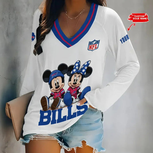 Buffalo Bills 1 (93) Personalized V-neck Women long sleeves T-shirt