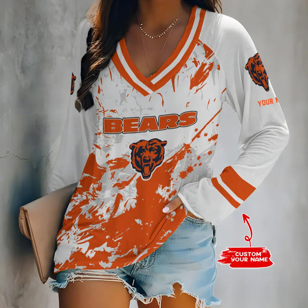 Chicago Bears 1 (42) Personalized V-neck Women long sleeves T-shirt