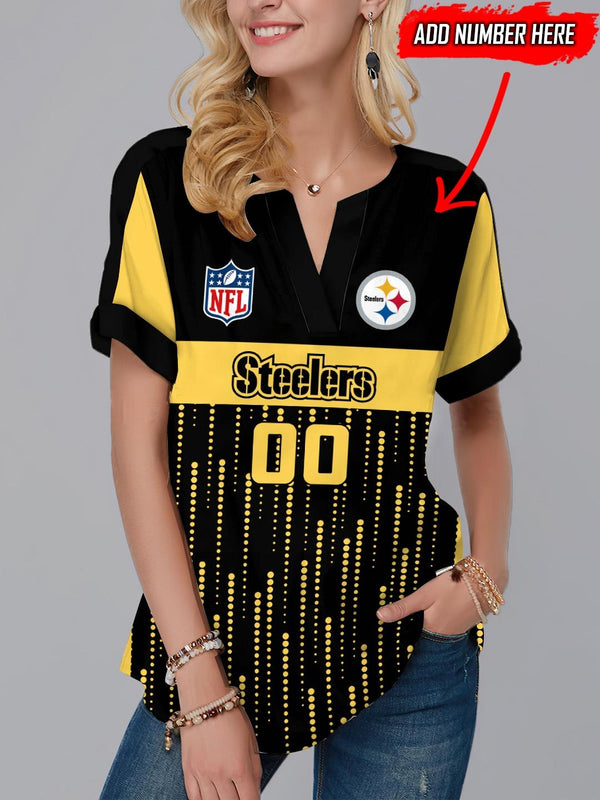 Pittsburgh Steelers Fashion Short Sleeve V-Neck Shirt 3