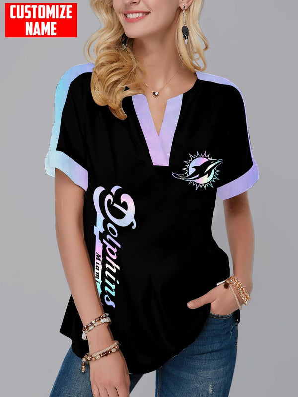 Miami Dolphins Fashion Short Sleeve V-Neck Shirt 5