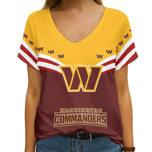 Washington Commanders Personalized V-neck Women T-shirt B001