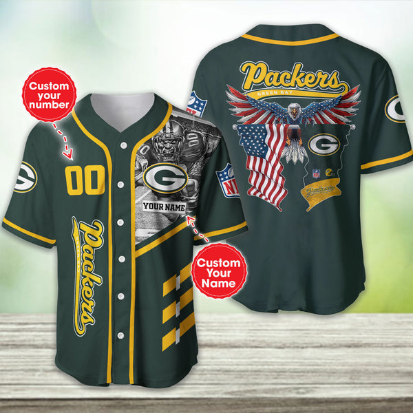 Green Bay Packers Personalized Baseball Jersey 027