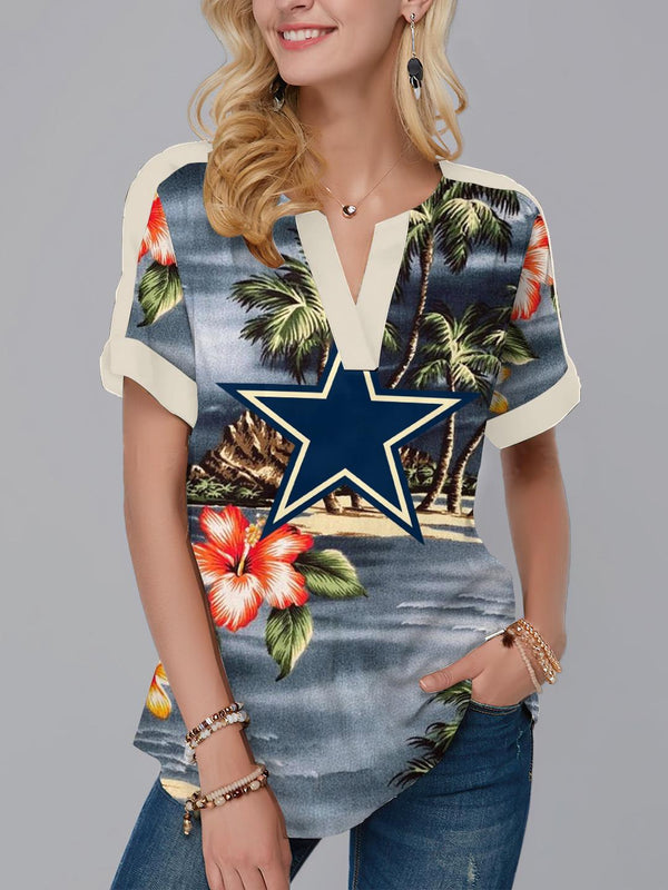 Dallas Cowboys Fashion Short Sleeve V-Neck Shirt 1