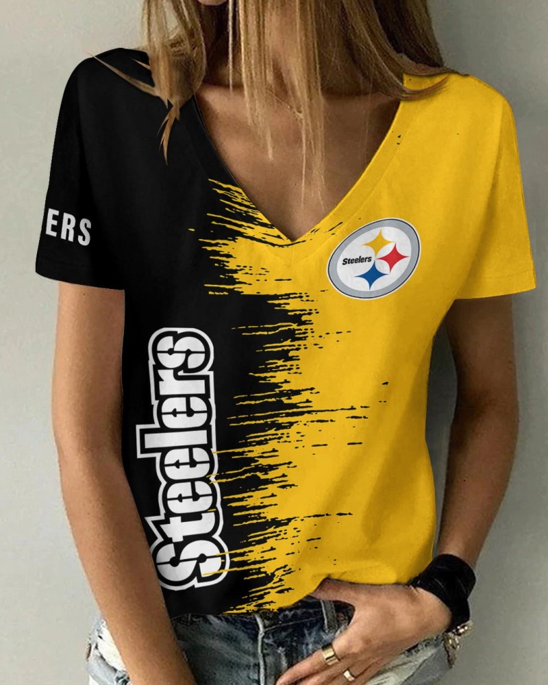 Pittsburgh Steelers 1 (121) Personalized V-neck Women T-shirt