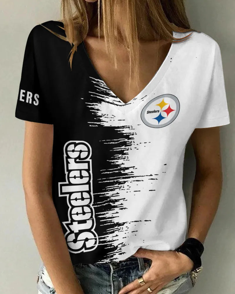 Pittsburgh Steelers 1 (121) Personalized V-neck Women T-shirt