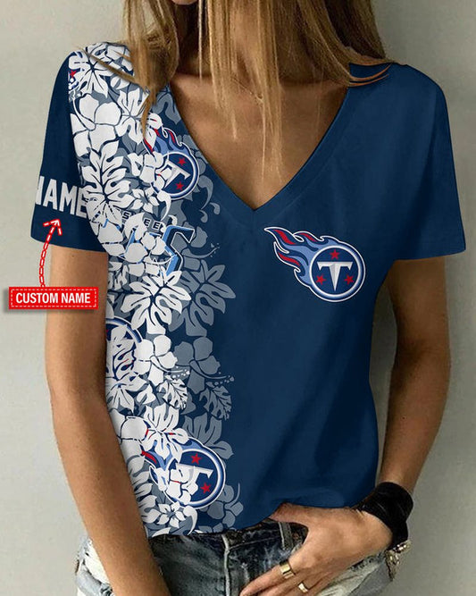 Tennessee Titans 1 (12) Personalized V-neck Women T-shirt