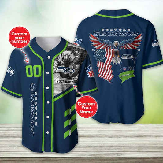 Seattle Seahawks Personalized Baseball Jersey 030