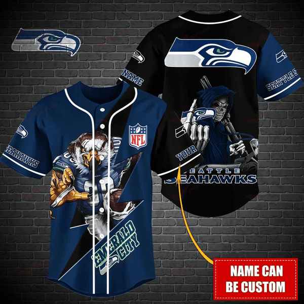 Seattle Seahawks Personalized Baseball Jersey 027