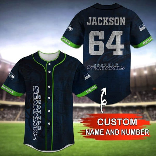 Seattle Seahawks Personalized Baseball Jersey 024