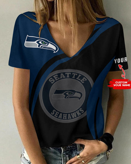 Seattle Seahawks 1 (24) Personalized V-neck Women T-shirt