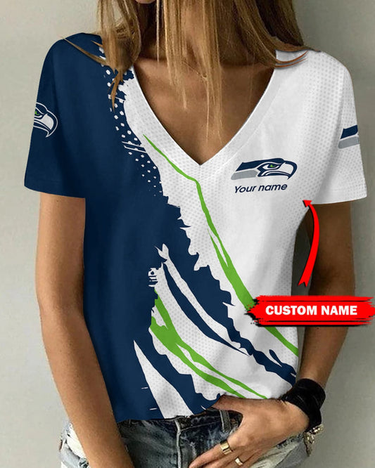 Seattle Seahawks 1 (25) Personalized V-neck Women T-shirt