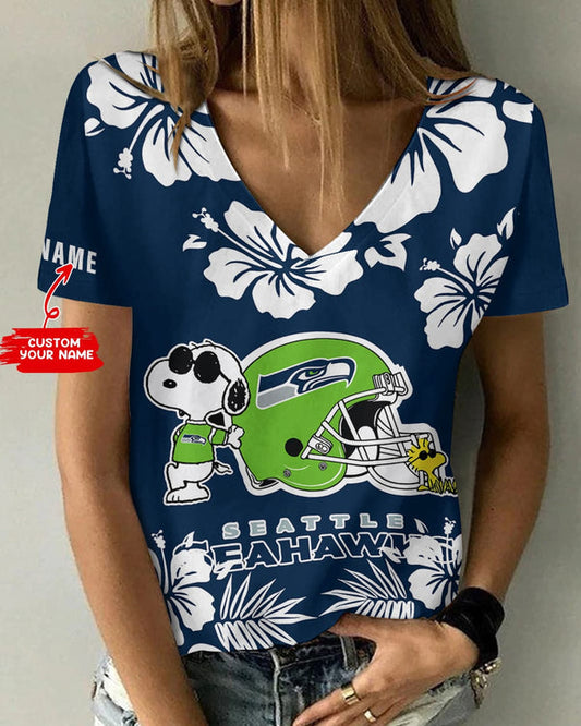 Seattle Seahawks 1 (26) Personalized V-neck Women T-shirt