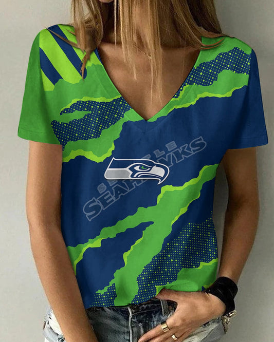 Seattle Seahawks 1 (29) Personalized V-neck Women T-shirt