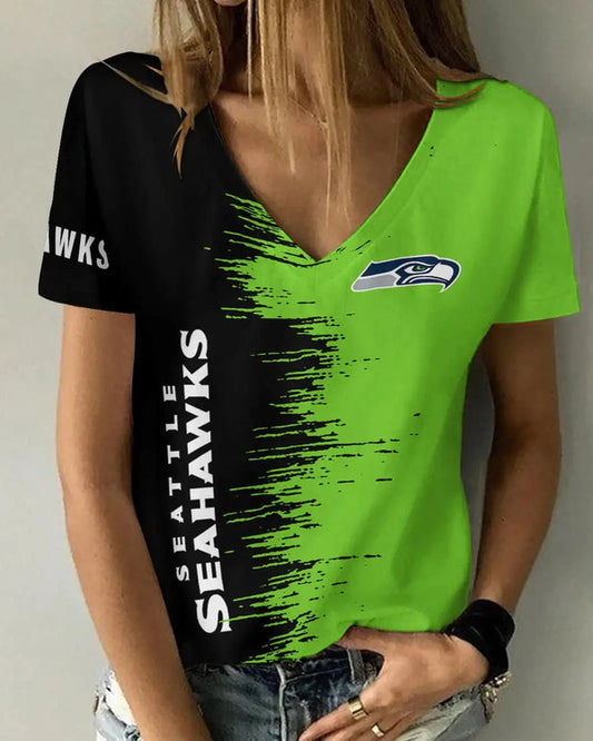 Seattle Seahawks 1 (28) Personalized V-neck Women T-shirt