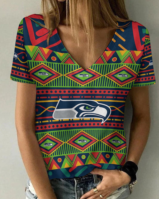 Seattle Seahawks 1 (30) Personalized V-neck Women T-shirt