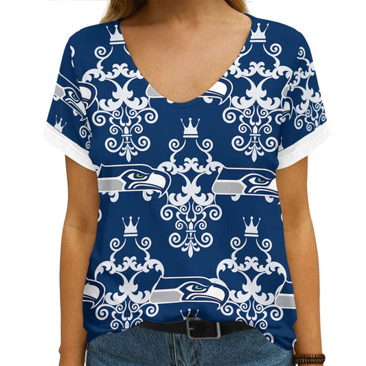 Seattle Seahawks 1 (32) Personalized V-neck Women T-shirt