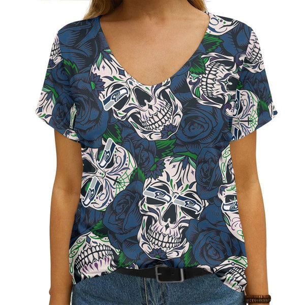 Seattle Seahawks 1 (33) Personalized V-neck Women T-shirt