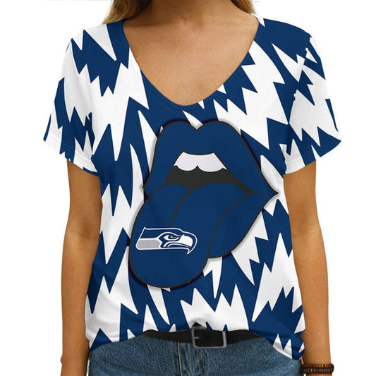 Seattle Seahawks 1 (34) Personalized V-neck Women T-shirt